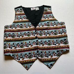 Women's Nutcracker Holiday Vest Light Weight Black Multi Snowmen Size Large